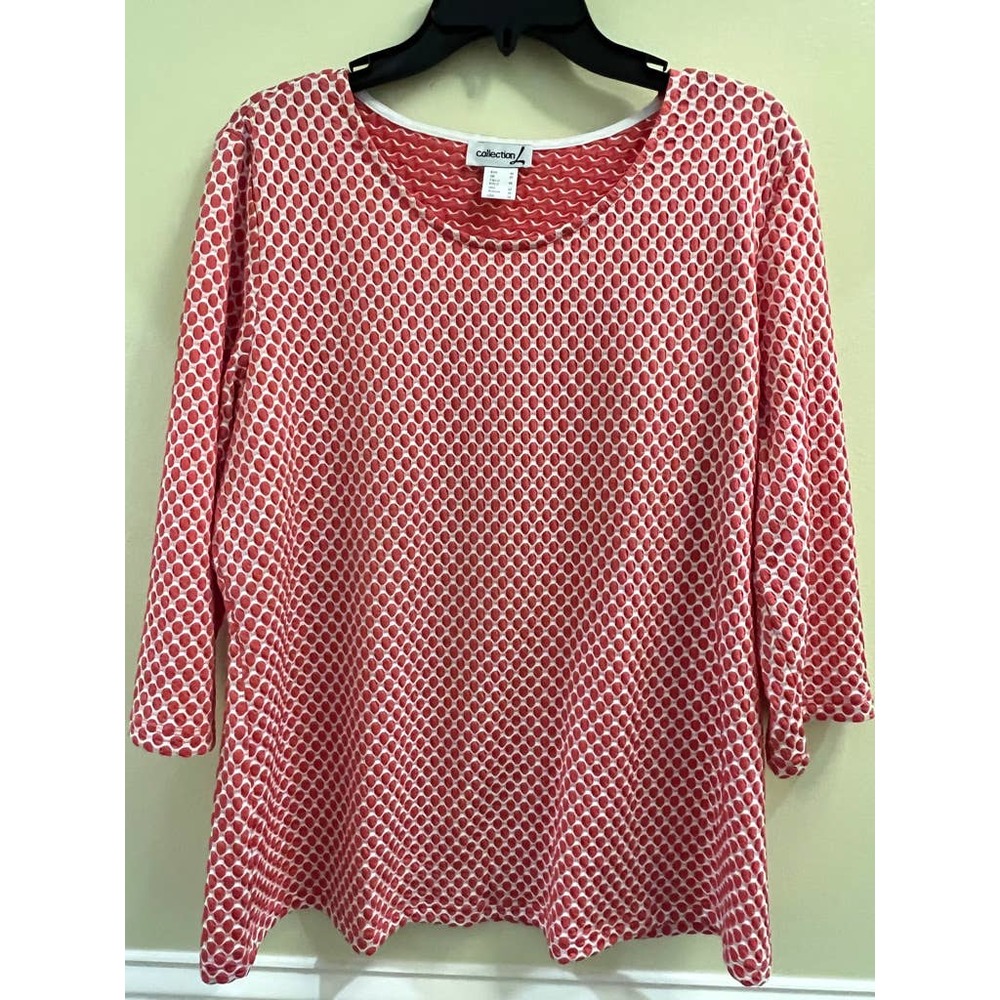 Collection L more like coral reddish and White Top size 14 Long Sleeve EUC